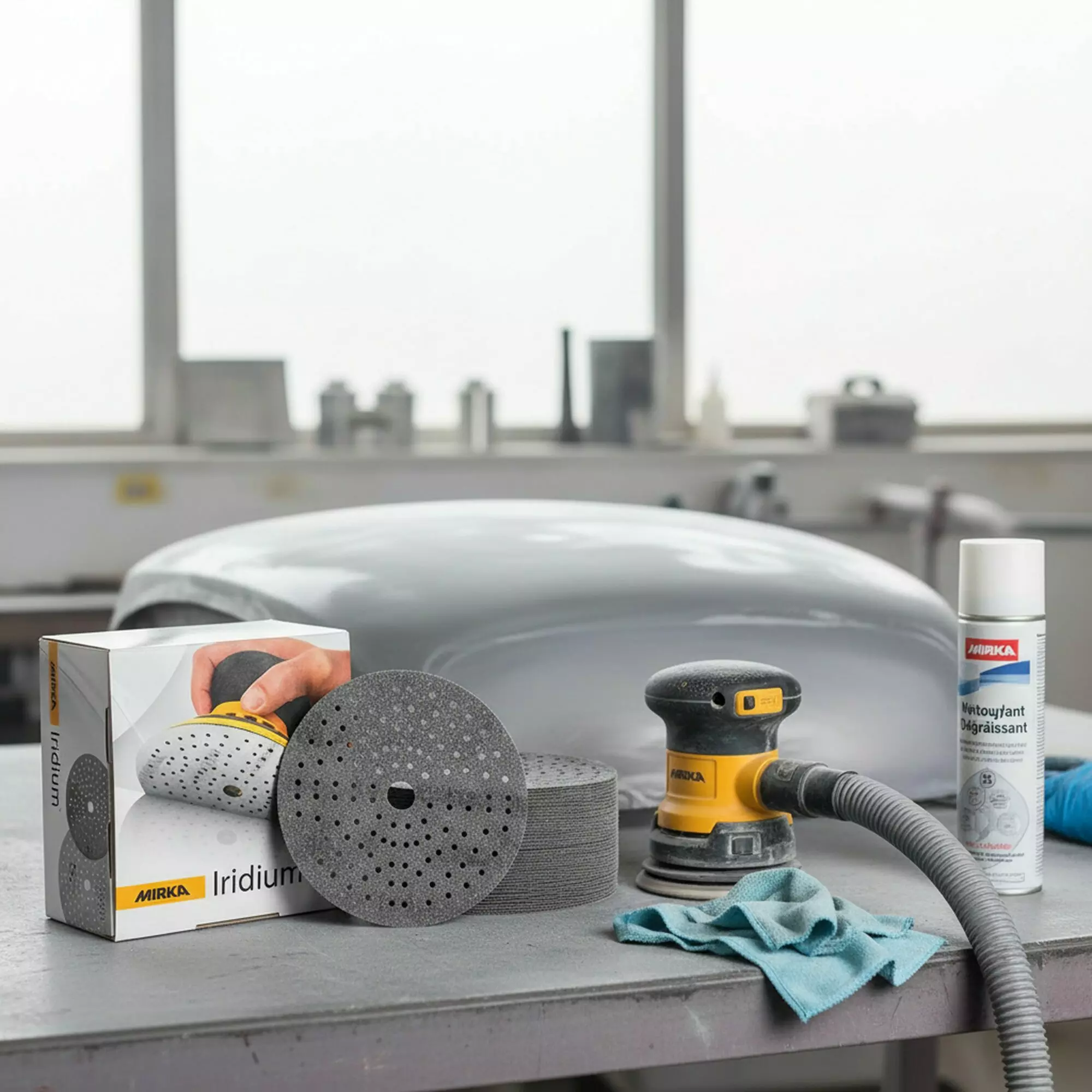 Mirka Iridium - Disque 150mm 121 Trous, Extraction Maximale - utilisation en atelier
