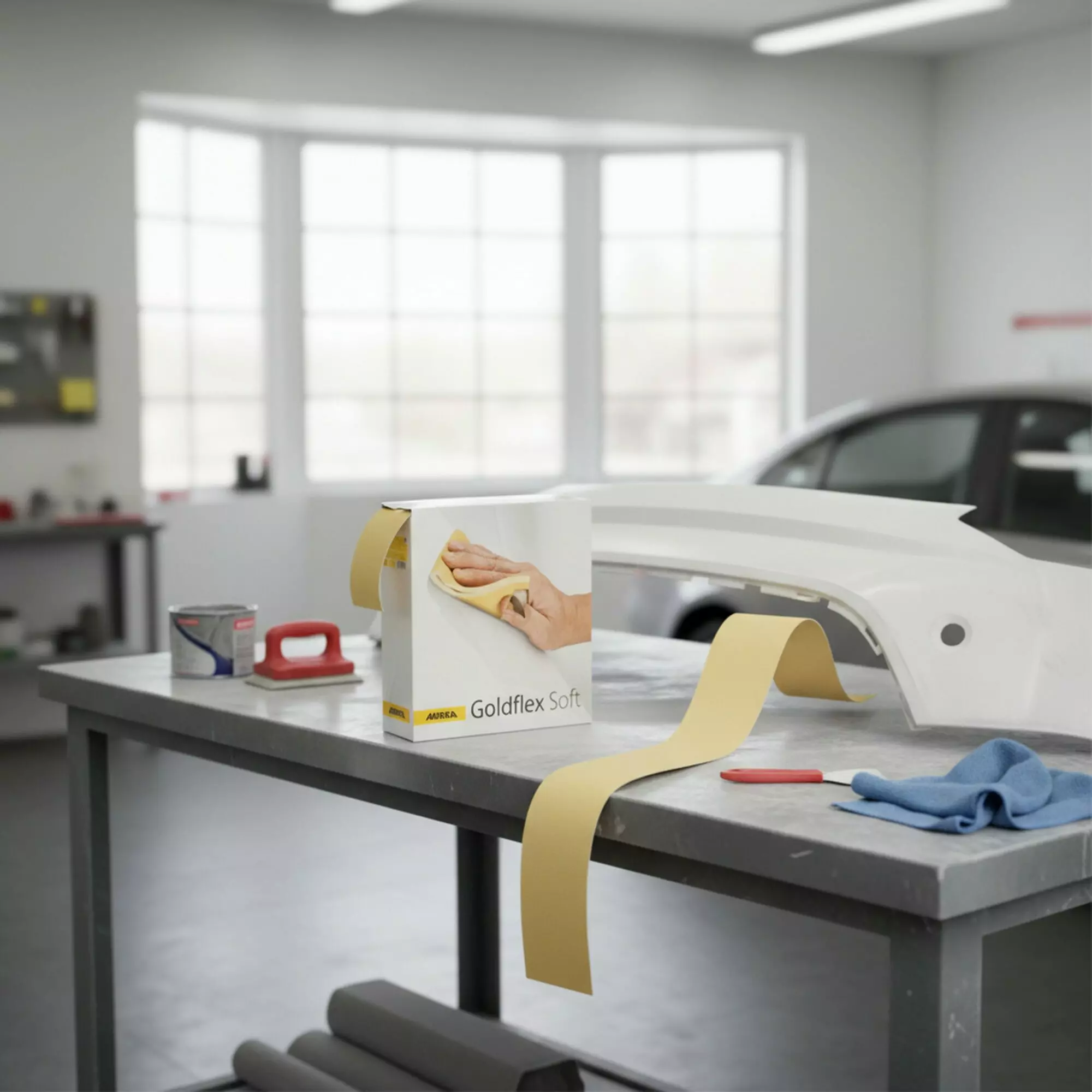 Mirka Goldflex Soft - Rouleau Mousse 115x125mm, Finition Manuelle - utilisation en atelier