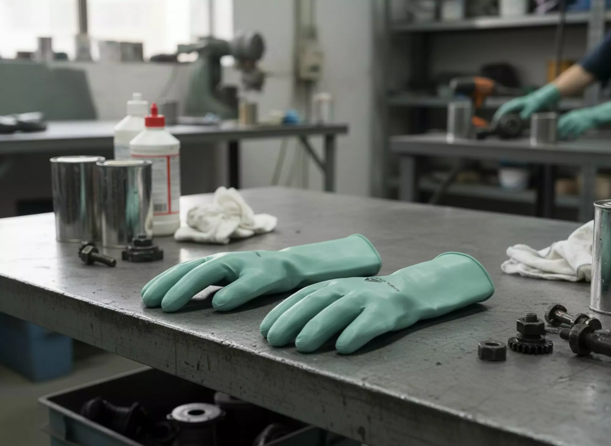 Gants de Protection Chimique - Delta Plus Nitrex VE802 (Nitrile Vert) - Sans Silicone - utilisation en atelier