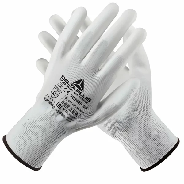 Gants de Manutention Fine – Delta Plus VE702P (Polyester & Polyuréthane) – Blanc