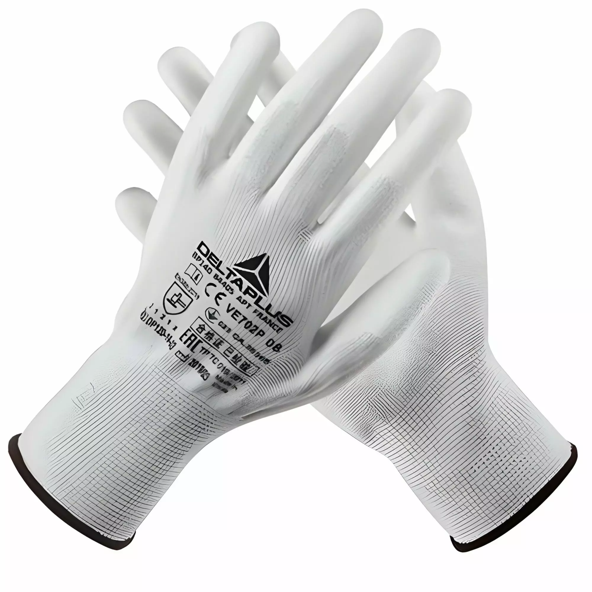 Gants de Manutention Fine - Delta Plus VE702P (Polyester & Polyuréthane) - Blanc - photo produit HD